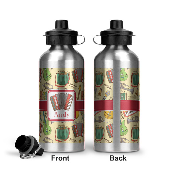 Vintage Musical Instruments Aluminum Water Bottle - Front and Back