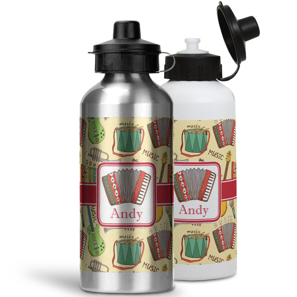 Vintage Musical Instruments Aluminum Water Bottles - MAIN (white &silver)