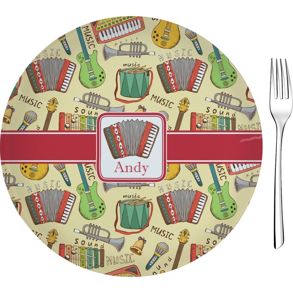 Custom Vintage Musical Instruments Glass Appetizer / Dessert Plate 8" (Personalized)