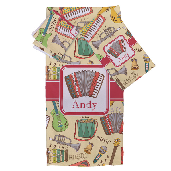 Custom Vintage Musical Instruments Bath Towel Set - 3 Pcs (Personalized)