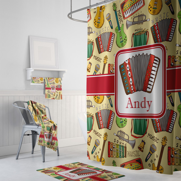 Vintage Musical Instruments Bath Towel Sets - 3-piece - In Context