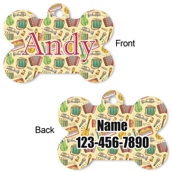 Vintage Musical Instruments Bone Shaped Dog ID Tag - Large - Approval