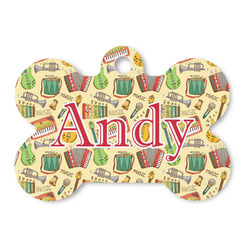 Vintage Musical Instruments Bone Shaped Dog ID Tag - Large (Personalized)
