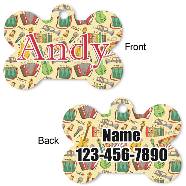 Vintage Musical Instruments Bone Shaped Dog Tag - Front & Back