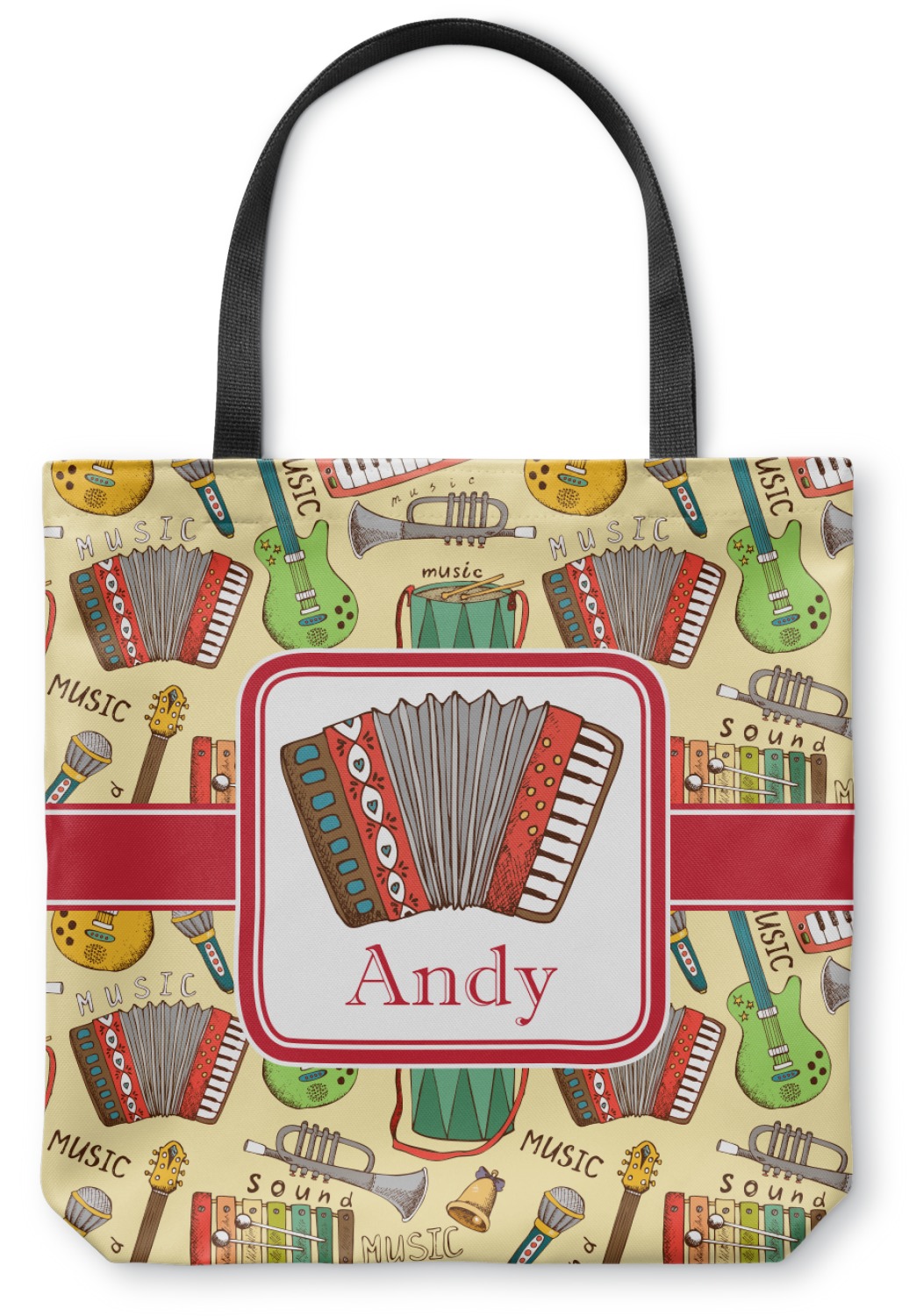 Custom Vintage Musical Instruments Canvas Tote Bag (Personalized