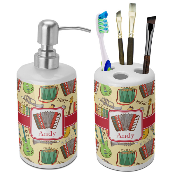 Custom Vintage Musical Instruments Ceramic Bathroom Accessories Set (Personalized)