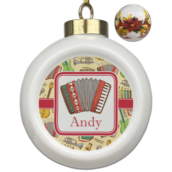 Custom Vintage Musical Instruments Ceramic Ball Ornaments - Poinsettia Garland (Personalized)