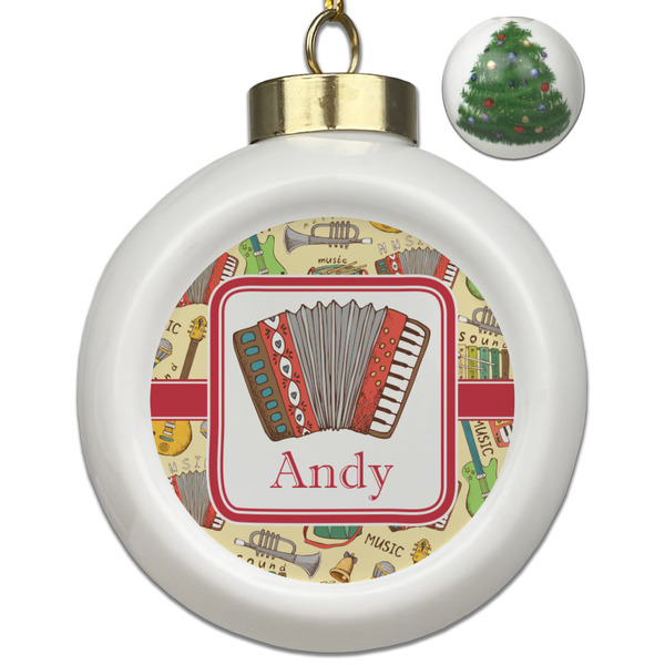 Custom Vintage Musical Instruments Ceramic Ball Ornament - Christmas Tree (Personalized)