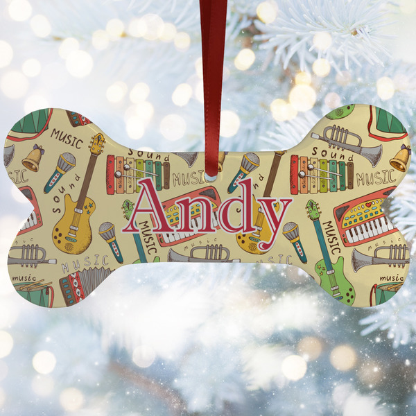 Custom Vintage Musical Instruments Ceramic Dog Ornament w/ Name or Text