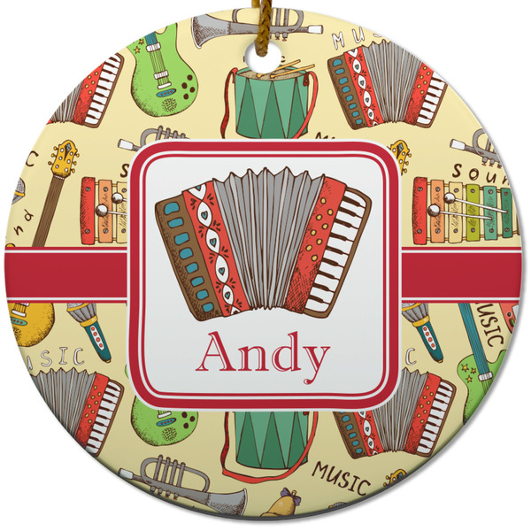 Custom Vintage Musical Instruments Round Ceramic Ornament w/ Name or Text
