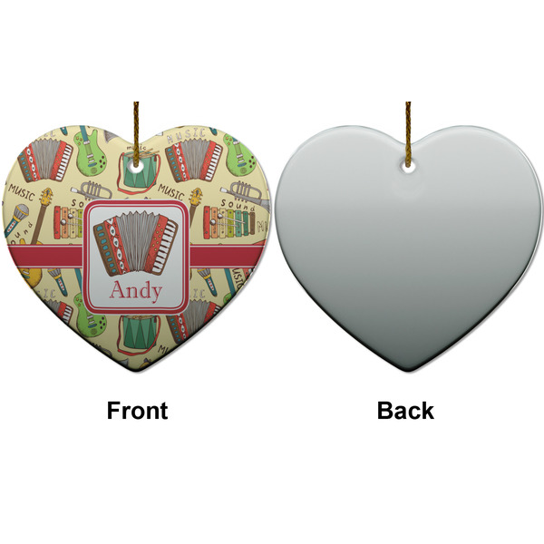 Vintage Musical Instruments Ceramic Flat Ornament - Heart Front & Back (APPROVAL)