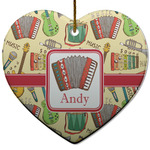 Vintage Musical Instruments Heart Ceramic Ornament w/ Name or Text