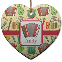 Vintage Musical Instruments Heart Ceramic Ornament w/ Name or Text