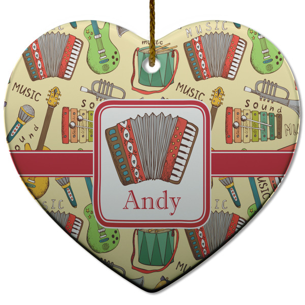 Custom Vintage Musical Instruments Heart Ceramic Ornament w/ Name or Text