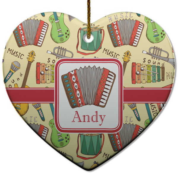 Vintage Musical Instruments Ceramic Flat Ornament - Heart (Front)