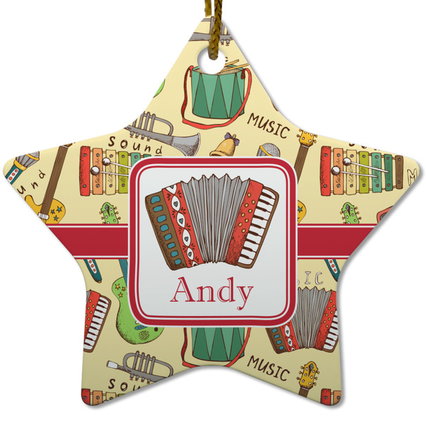 Custom Vintage Musical Instruments Star Ceramic Ornament w/ Name or Text