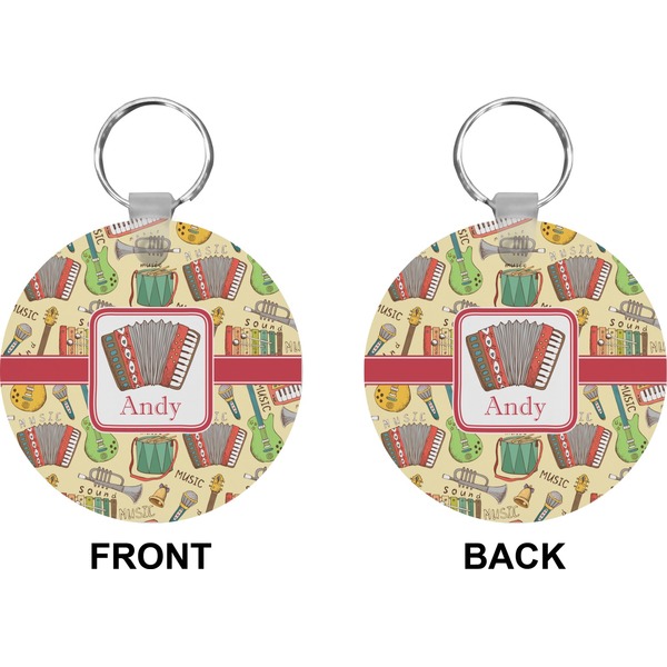 Vintage Musical Instruments Circle Keychain (Front + Back)