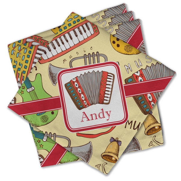 Custom Vintage Musical Instruments Cloth Cocktail Napkins - Set of 4 w/ Name or Text