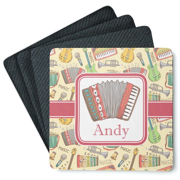 Custom Vintage Musical Instruments Square Rubber Backed Coasters - Set of 4 (Personalized)
