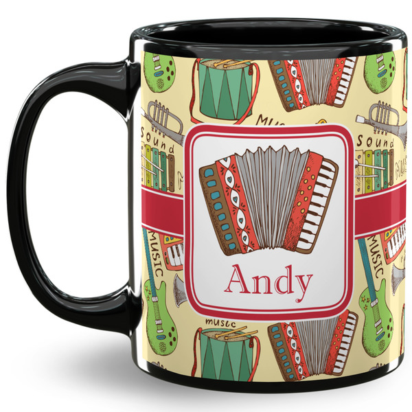 Custom Vintage Musical Instruments 11 Oz Coffee Mug - Black (Personalized)