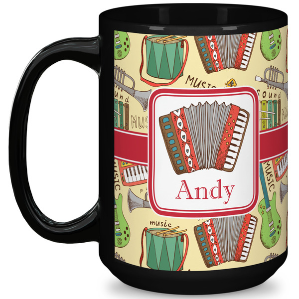 Custom Vintage Musical Instruments 15 Oz Coffee Mug - Black (Personalized)
