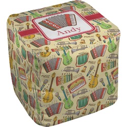 Vintage Musical Instruments Cube Pouf Ottoman - 13" (Personalized)