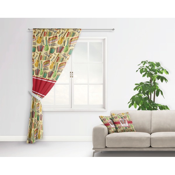 Vintage Musical Instruments Curtain With Window and Rod - in Room Matching Pillow