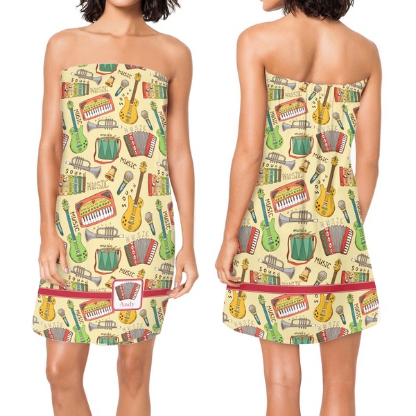 Vintage Musical Instruments Custom Bath Wrap - Front & Back View