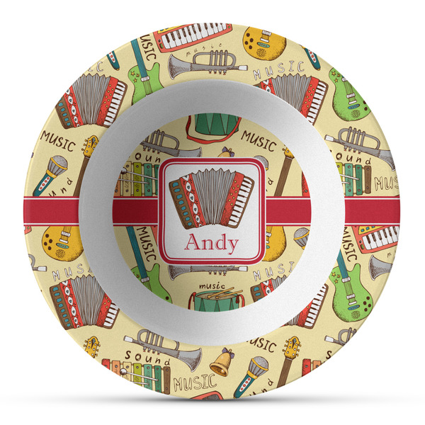 Custom Vintage Musical Instruments Plastic Bowl - Microwave Safe - Composite Polymer (Personalized)