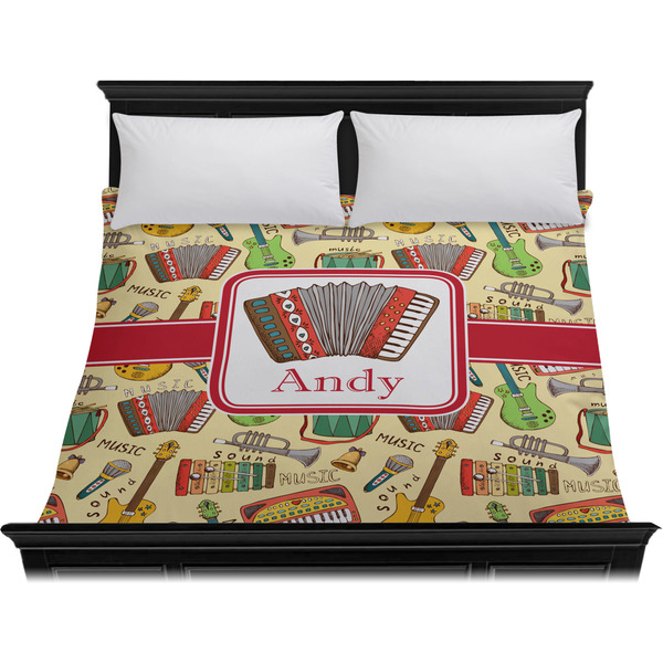Vintage Musical Instruments Duvet Cover - King - On Bed - No Prop