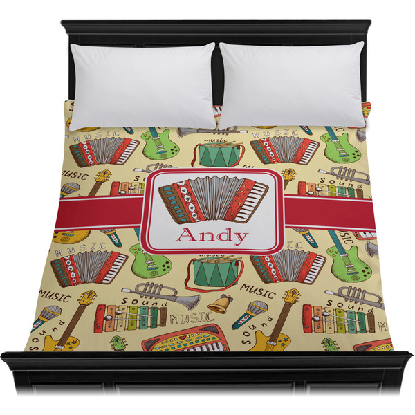 Vintage Musical Instruments Duvet Cover - Queen - On Bed - No Prop