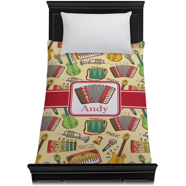 Vintage Musical Instruments Duvet Cover - Twin - On Bed - No Prop