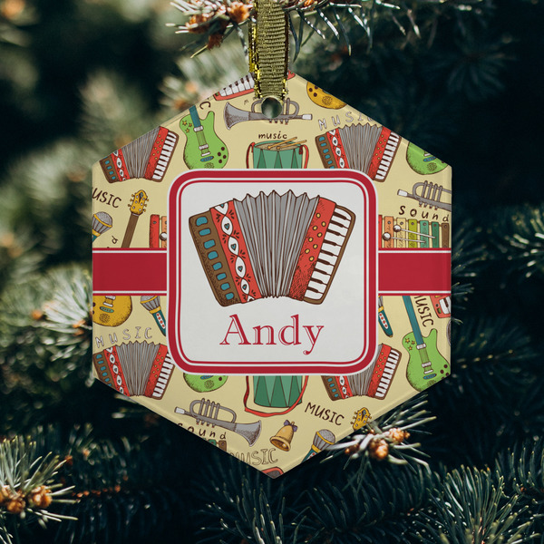 Vintage Musical Instruments Frosted Glass Ornament - Hexagon (Lifestyle)