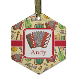 Vintage Musical Instruments Flat Glass Ornament - Hexagon w/ Name or Text