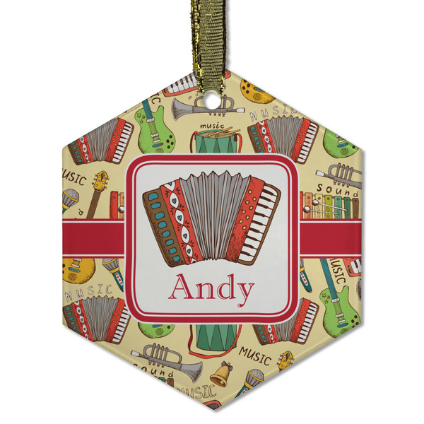 Vintage Musical Instruments Frosted Glass Ornament - Hexagon