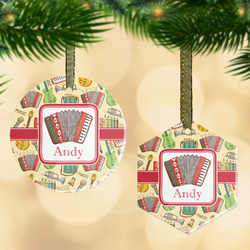 Vintage Musical Instruments Flat Glass Ornament w/ Name or Text