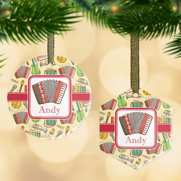 Custom Vintage Musical Instruments Flat Glass Ornament w/ Name or Text