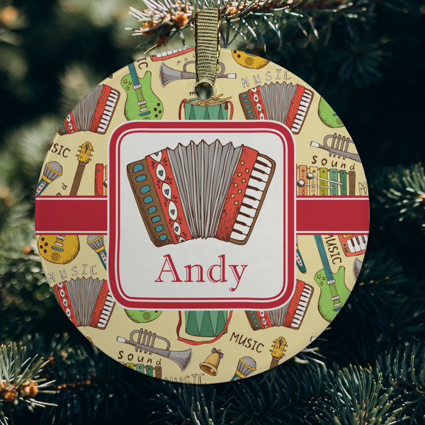 Vintage Musical Instruments Frosted Glass Ornament - Round (Lifestyle)