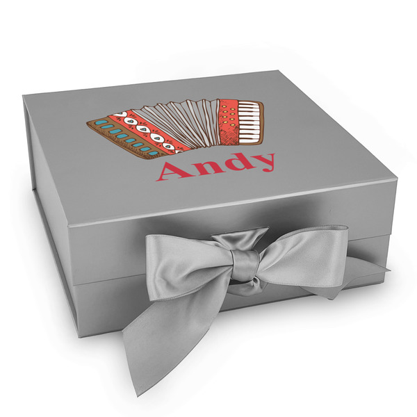 Custom Vintage Musical Instruments Gift Box with Magnetic Lid - Silver (Personalized)