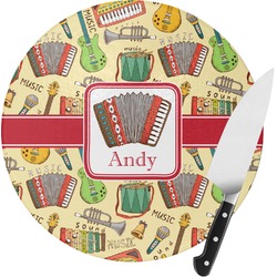 Vintage Musical Instruments Round Glass Cutting Board - Medium (Personalized)