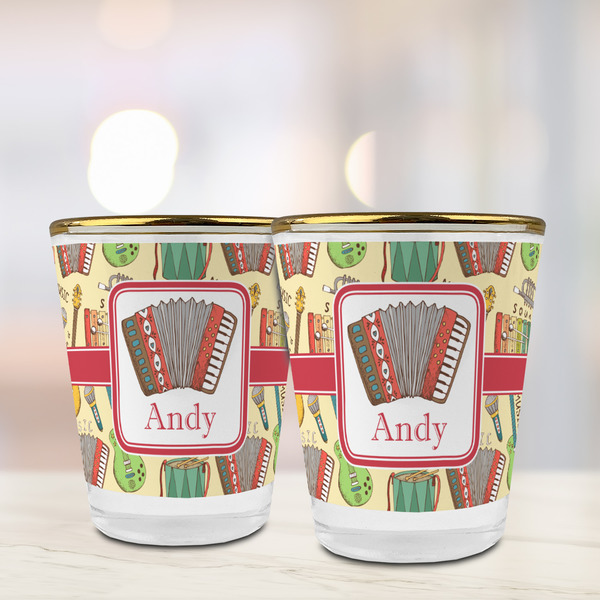 Vintage Musical Instruments Glass Shot Glass - with gold rim - LIFESTYLE