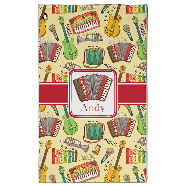 Custom Vintage Musical Instruments Golf Towel - Poly-Cotton Blend w/ Name or Text