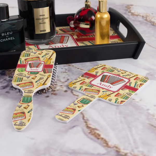 Vintage Musical Instruments Hair Brush and Hand Mirror - Bathroom Scene