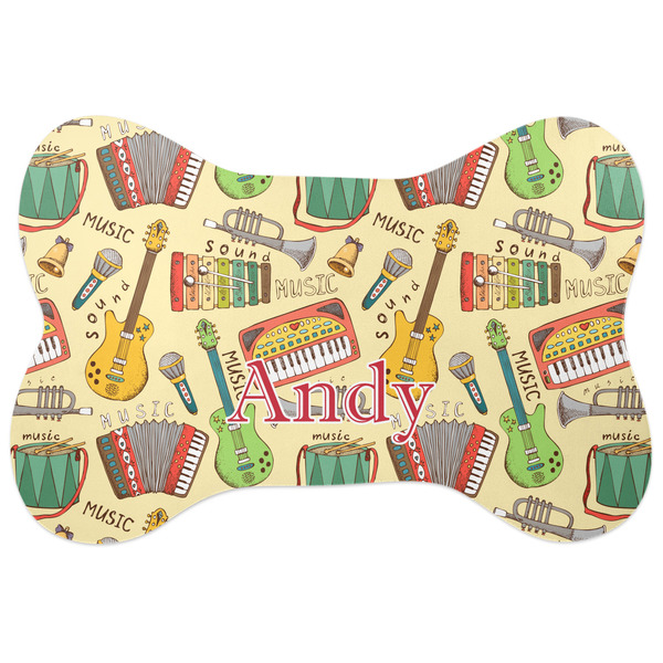 Custom Vintage Musical Instruments Bone Shaped Dog Food Mat (Personalized)