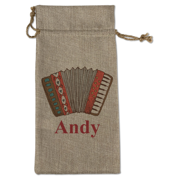 Custom Vintage Musical Instruments Large Burlap Gift Bag - Front (Personalized)