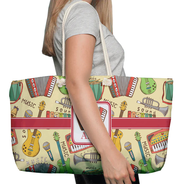 Vintage Musical Instruments Large Rope Tote Bag - In Context View