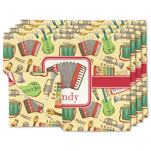 Custom Vintage Musical Instruments Double-Sided Linen Placemat - Set of 4 w/ Name or Text