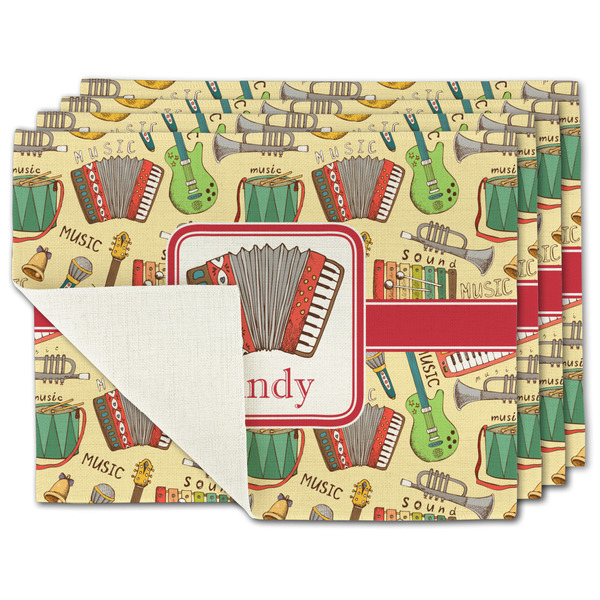 Custom Vintage Musical Instruments Single-Sided Linen Placemat - Set of 4 w/ Name or Text