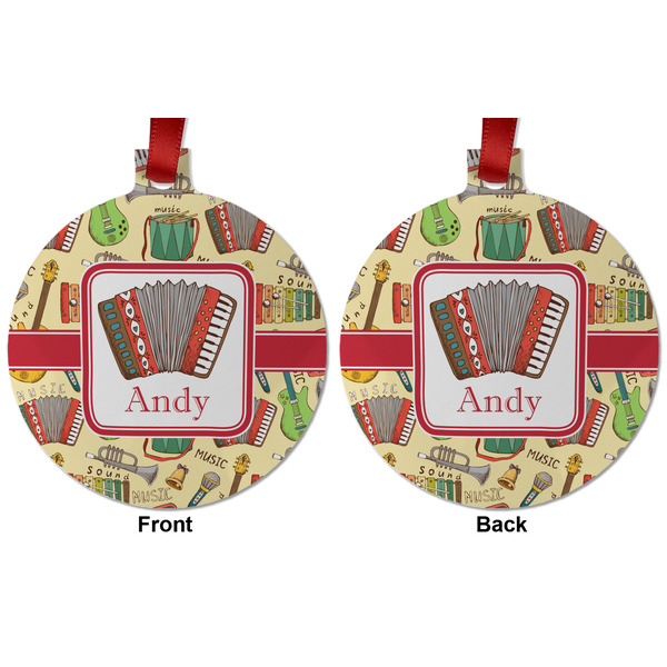 Vintage Musical Instruments Metal Ball Ornament - Front and Back