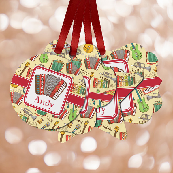 Custom Vintage Musical Instruments Metal Ornaments - Double Sided w/ Name or Text